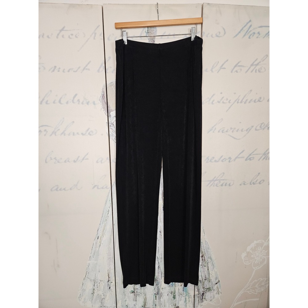 Chico's Travelers Wide Leg Pants 3T 16/18 Tall Black Ribbed Slinky Knit Stretch